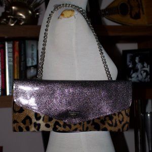 Vintage Trophy Queen Leopard Fur Clutch Sparkle Vinyl Orig $275 RARE Chain Strap